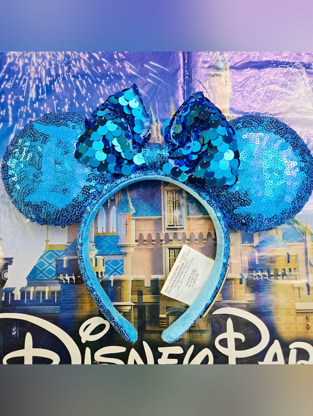 DisneyParks Disneyland 70th Blue Sequined Minnie Ears Headband New Without Tag